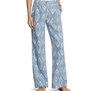 Chico's, blue ikat diamond print linen wide leg pants, NWOT SZ10